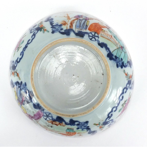 647 - Chinese porcelain mandarin bowl, hand painted in the famille rose palette with panels of figures and... 