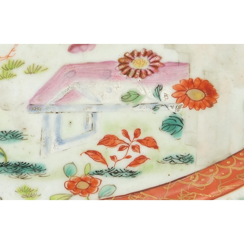 637 - 18th century Chinese Canton platter, hand painted in the famille rose palette with flowers and birds... 