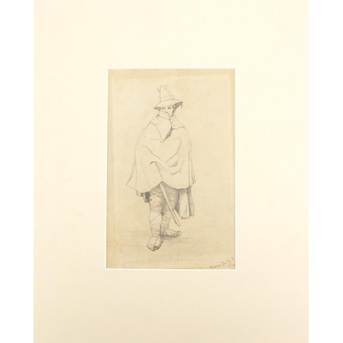 1416 - Bartolomeo Pinelli - Italian costume illustrations, three mid 19th century pencil drawings, mounted ... 