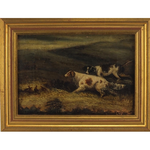 1480 - Two dogs in a landscape, English school 19th century oil on canvas, inscribed label verso, framed, 2... 
