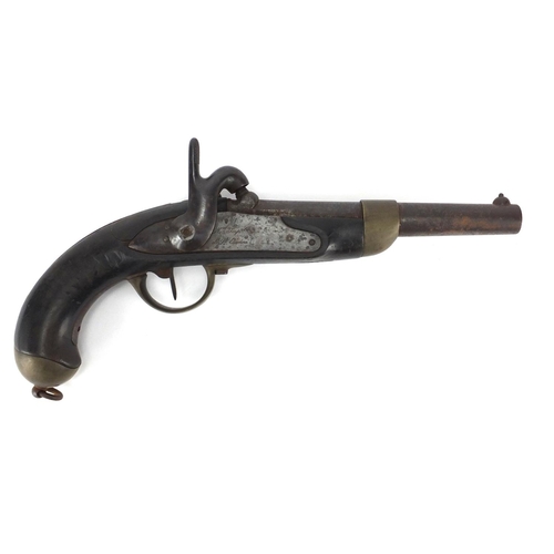 588 - 19th French Percussion pistol, the barrel engraved C DE 17-6NA, numbered 253, 36cm in length