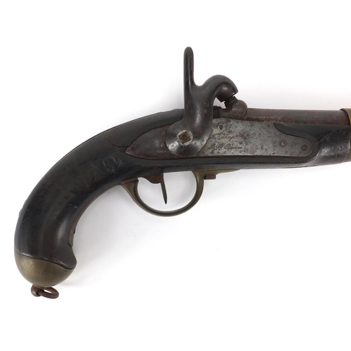 588 - 19th French Percussion pistol, the barrel engraved C DE 17-6NA, numbered 253, 36cm in length