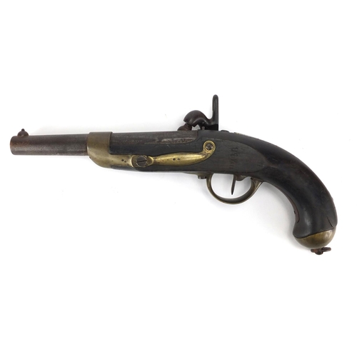 588 - 19th French Percussion pistol, the barrel engraved C DE 17-6NA, numbered 253, 36cm in length