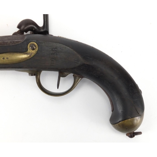 588 - 19th French Percussion pistol, the barrel engraved C DE 17-6NA, numbered 253, 36cm in length