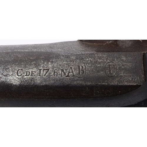 588 - 19th French Percussion pistol, the barrel engraved C DE 17-6NA, numbered 253, 36cm in length