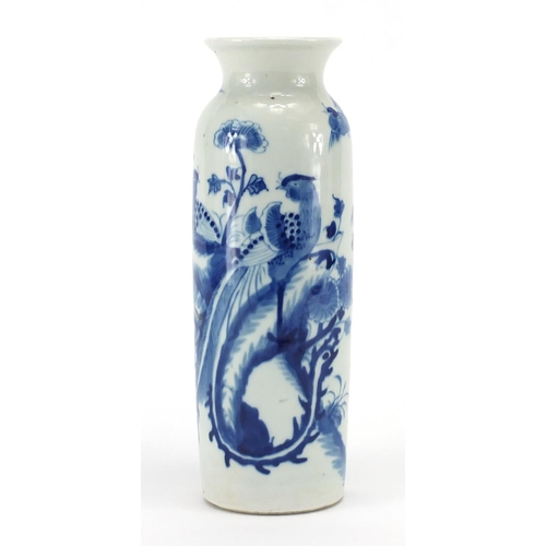 590 - Chinese blue and white porcelain vase, hand painted with birds of Paradise and flowers, 22.5cm high