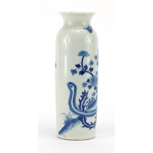 590 - Chinese blue and white porcelain vase, hand painted with birds of Paradise and flowers, 22.5cm high