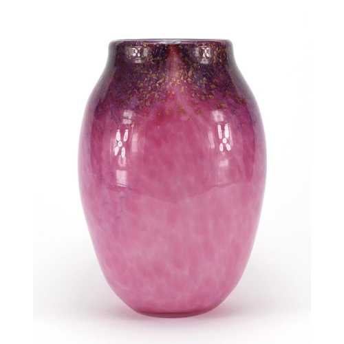920 - Large Monart pink glass vase with gold flecking, 30cm high
