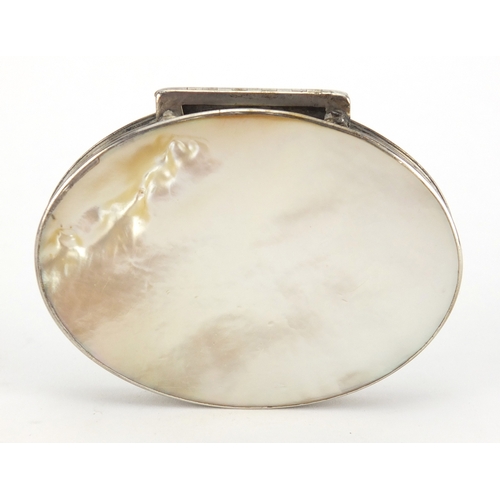 28 - 18th century oval silver and mother of pearl snuff box, 8.5cm wide