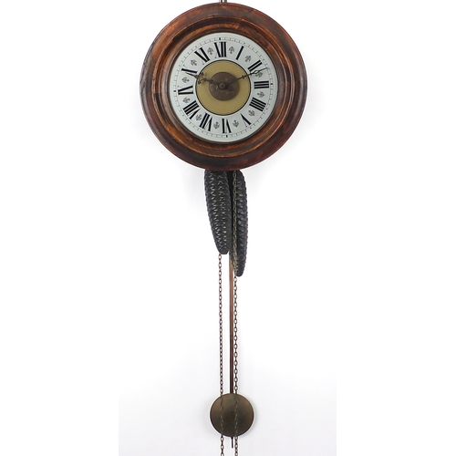 1330 - Victorian Circular stained Post Office alarm clock with Roman numerals, 28cm in diameter