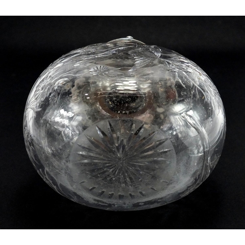 103 - Victorian silver topped Webb rock crystal scent bottle by William Comyns, finely etched with a bird ... 