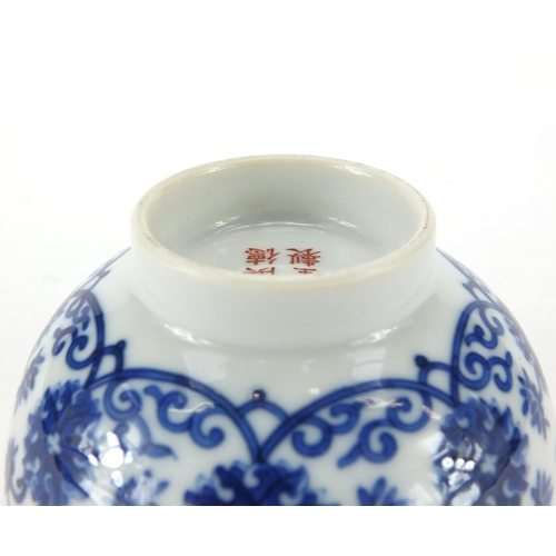 594 - Chinese porcelain footed bowl hand painted under glaze blue and white with flowers and foliage, hand... 