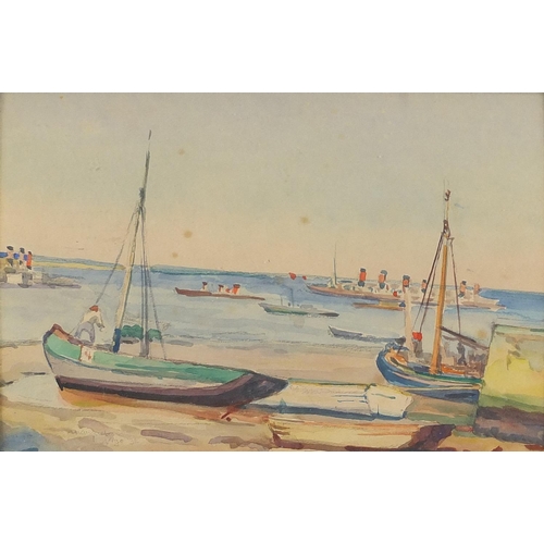 1564 - After Albert Marquet - Vigo coastal scene with moored boats, watercolour on card, dated '31, framed,... 