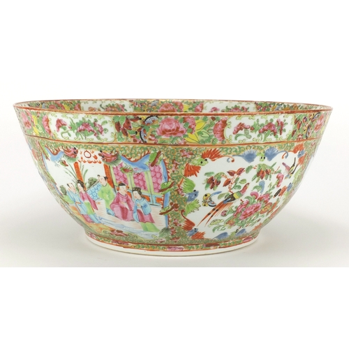 616 - Chinese porcelain Canton punch bowl, hand painted in the famille rose palette with butterflies, inse... 