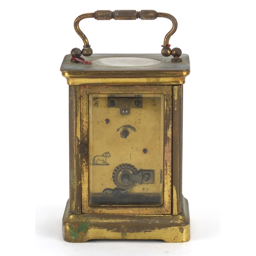1327 - Brass cased carriage clock with bevelled glass and enamel dial, 11cm high