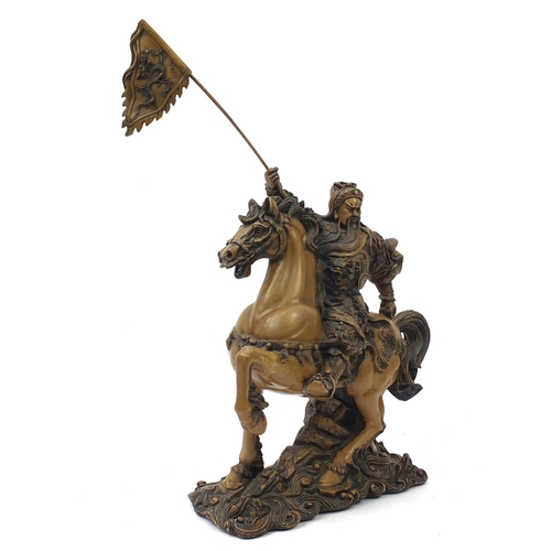 2034 - Large Chinese figure of warrior on horseback, 83cm high