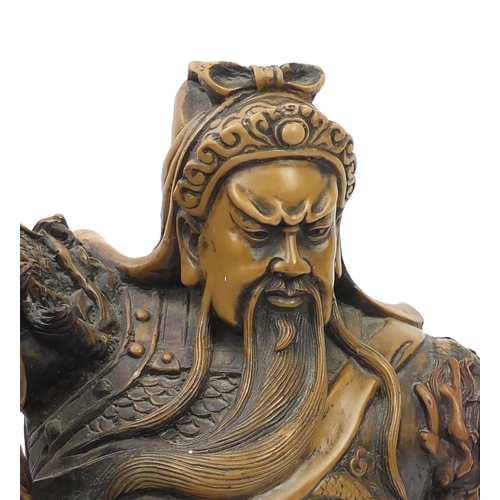 2034 - Large Chinese figure of warrior on horseback, 83cm high