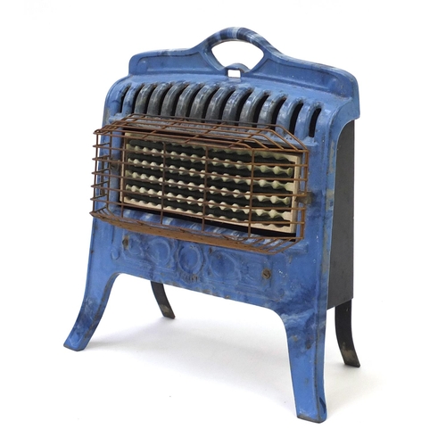 2049 - Art Deco Belling & Co blue enamel heater, 38cm high x 35cm wide