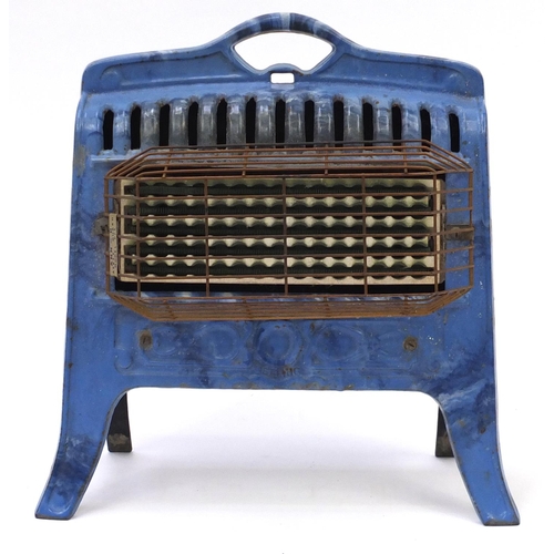 2049 - Art Deco Belling & Co blue enamel heater, 38cm high x 35cm wide