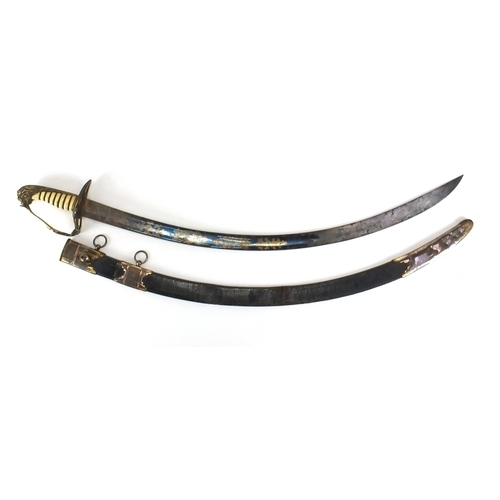 573 - Good 19th century 1803 pattern Infantry Officers sabre, with leather scabbard, the sabre with wire b... 