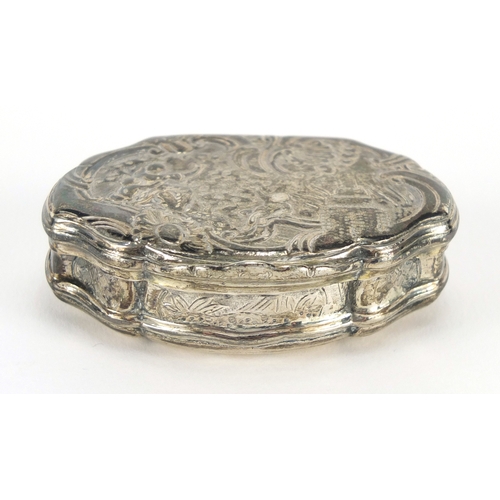 38 - 18th century continental silver snuff box with gilt interior, cast with a mother and children, indis... 