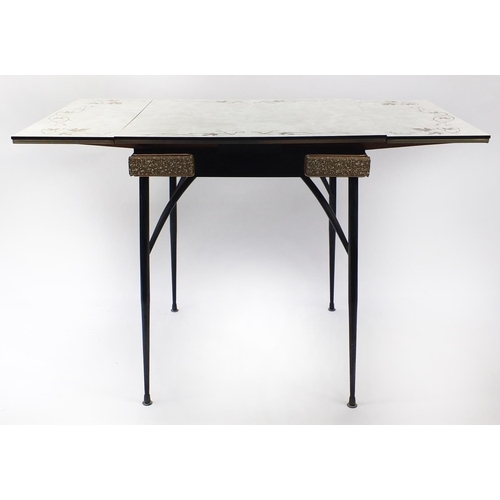 42 - Retro formica drawer leaf dining table, 75cm H x 68cm W x 68cm D