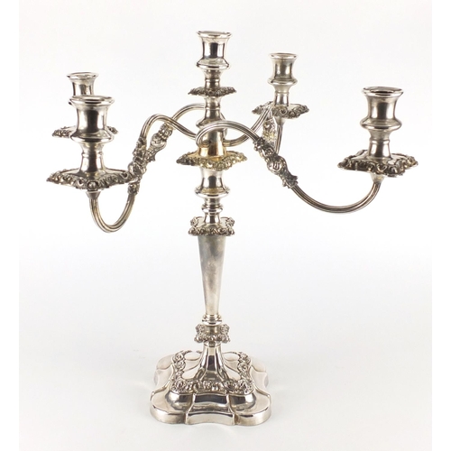 2059 - Sheffield silver plated four branch candelabra, 47cm high