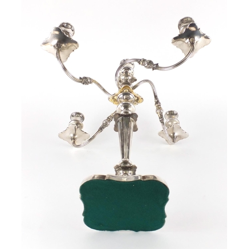 2059 - Sheffield silver plated four branch candelabra, 47cm high