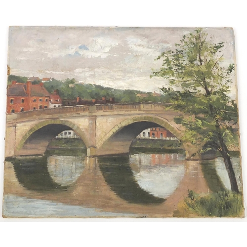 35 - Oil on canvas, Budley Bridge over River Severn, unframed, 61cm x 51cm