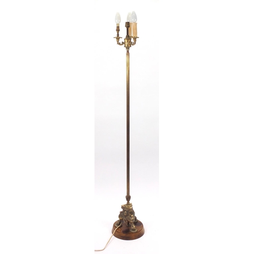 2016 - Brass torchiere lamp with claw and ball feet, 145cm high