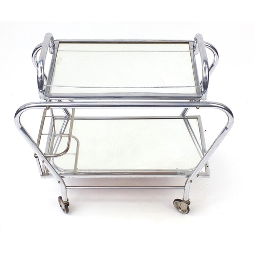 26 - Retro chrome and glass cocktail trolley with lift off tray, 72cm H x 75cm W x 39cm D
