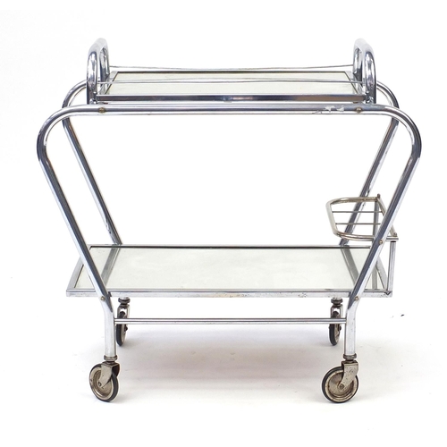 26 - Retro chrome and glass cocktail trolley with lift off tray, 72cm H x 75cm W x 39cm D
