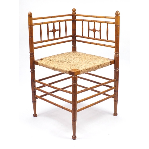 7 - Aesthetic simulated bamboo corner chair with wicker seat, 78cm high
