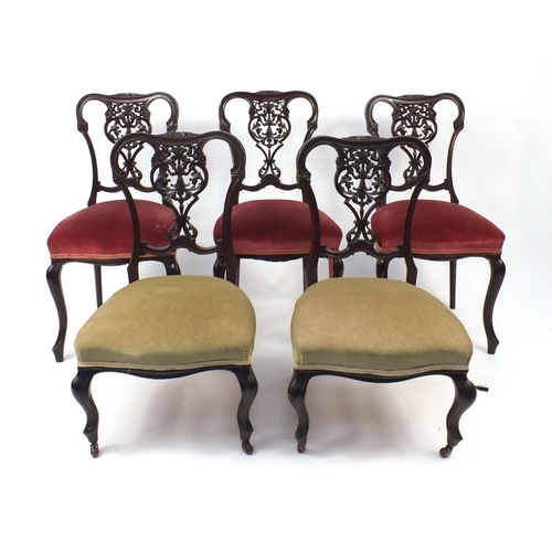 5 - Victorian nine piece salon suite, two seater settee, two carvers and six side chairs
