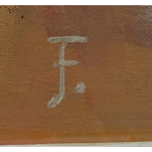 13 - After John Duncan Fergusson - Portrait of a female, oil on board, inscribed verso, framed, 100cm x 7... 