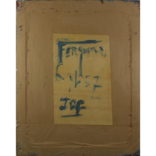 13 - After John Duncan Fergusson - Portrait of a female, oil on board, inscribed verso, framed, 100cm x 7... 