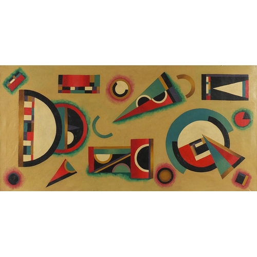 14 - Abstract composition, geometric shapes, Russian school oil on canvas, inscribed verso, mounted and f... 