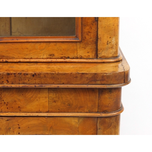 2012a - Victorian Burr walnut bookcase, with glazed and mirror doors, 178cm H x 82cm W x 40cm D