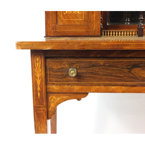 2006a - Edwardian rosewood bonheur du jour, with mirrored back and urn inlaid panelled doors, raised of tape... 