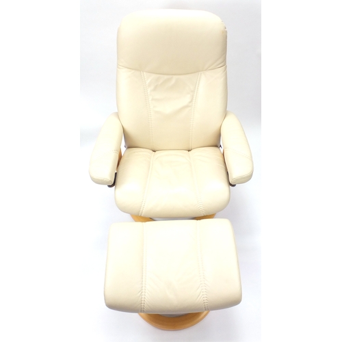 15A - Stressless Ekornes cream leather chair with footstool (Option)