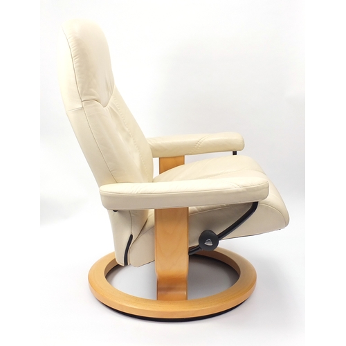 15A - Stressless Ekornes cream leather chair with footstool (Option)