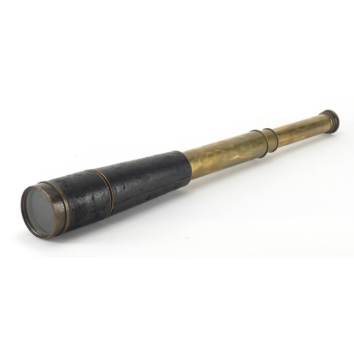 56 - Victorian leather bound three drawer brass telescope by Cary of London, with leather case, 27cm in l... 