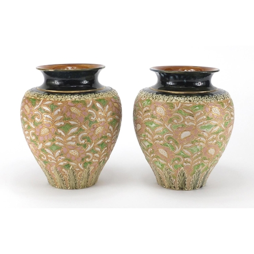 501 - Pair of Doulton Slaters stoneware vases, 21.5cm high