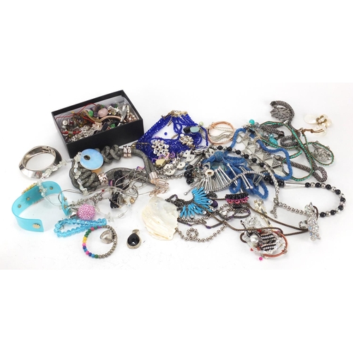 351 - Costume jewellery,including silver examples, mostly necklaces, rings and bracelets