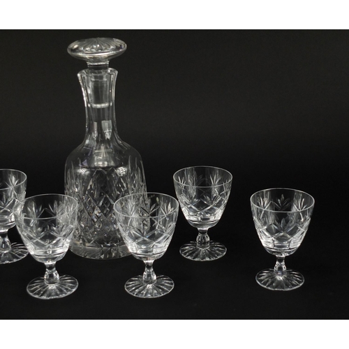 554 - Cut glass decanter and six glasses