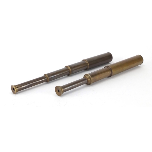 869 - Two brass three drawer telescopes