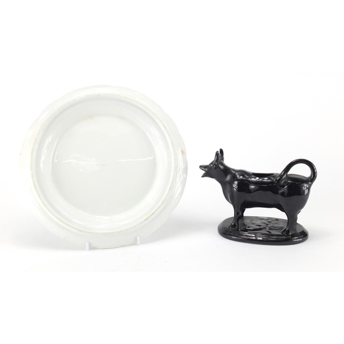 598 - Victorian black cow creamer and a tongue plate