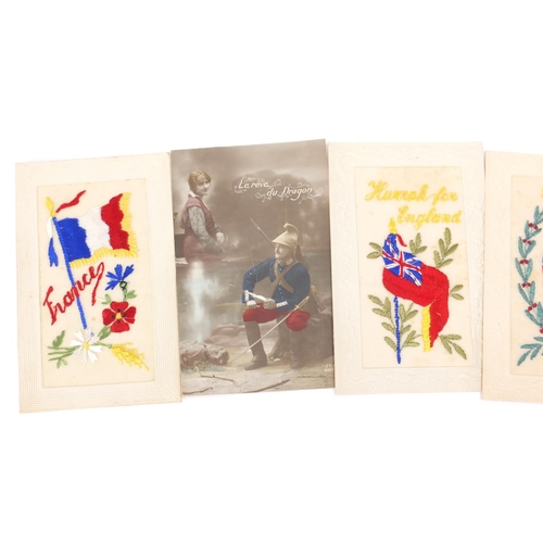 828 - Seven Military interest Sweetheart and silk postcards