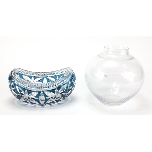 128 - Flashed cut glass bowl and an Orrefors glass vase, with paper label, the largest 20cm high