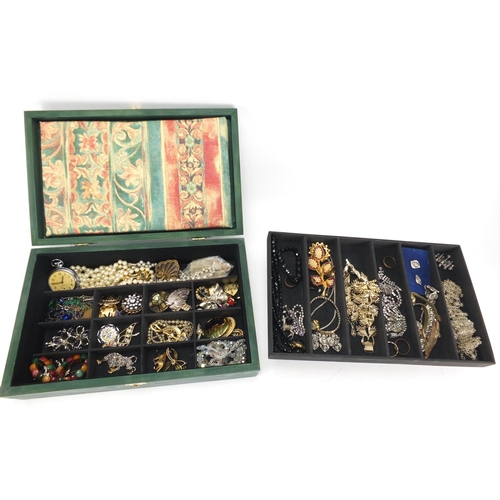 360 - Costume jewellery including brooches, Smiths pocket watch, necklaces and wristwatches